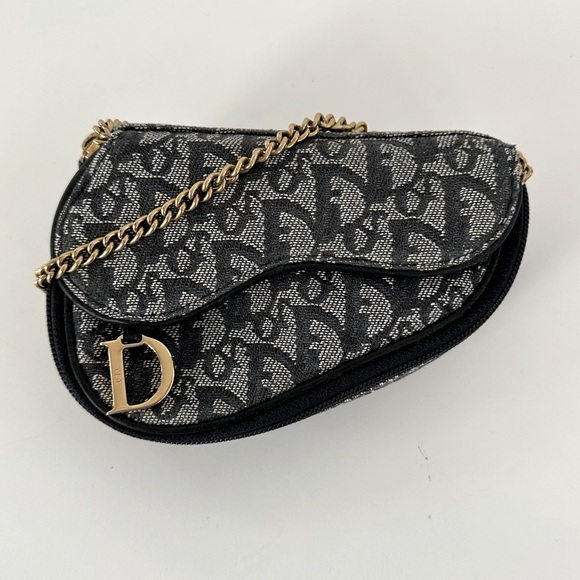 AUTH DIOR/ChristianDior CD Saddle Bag Navy Trotter Jacquard - Picture 2 of 8